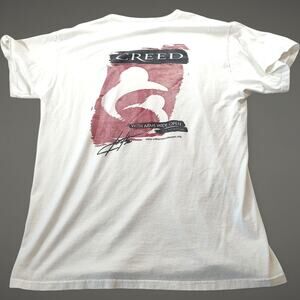 Vintage 90s Hard Rock Cafe CREED Shirt White Signature Series XVII L XL Thrashed